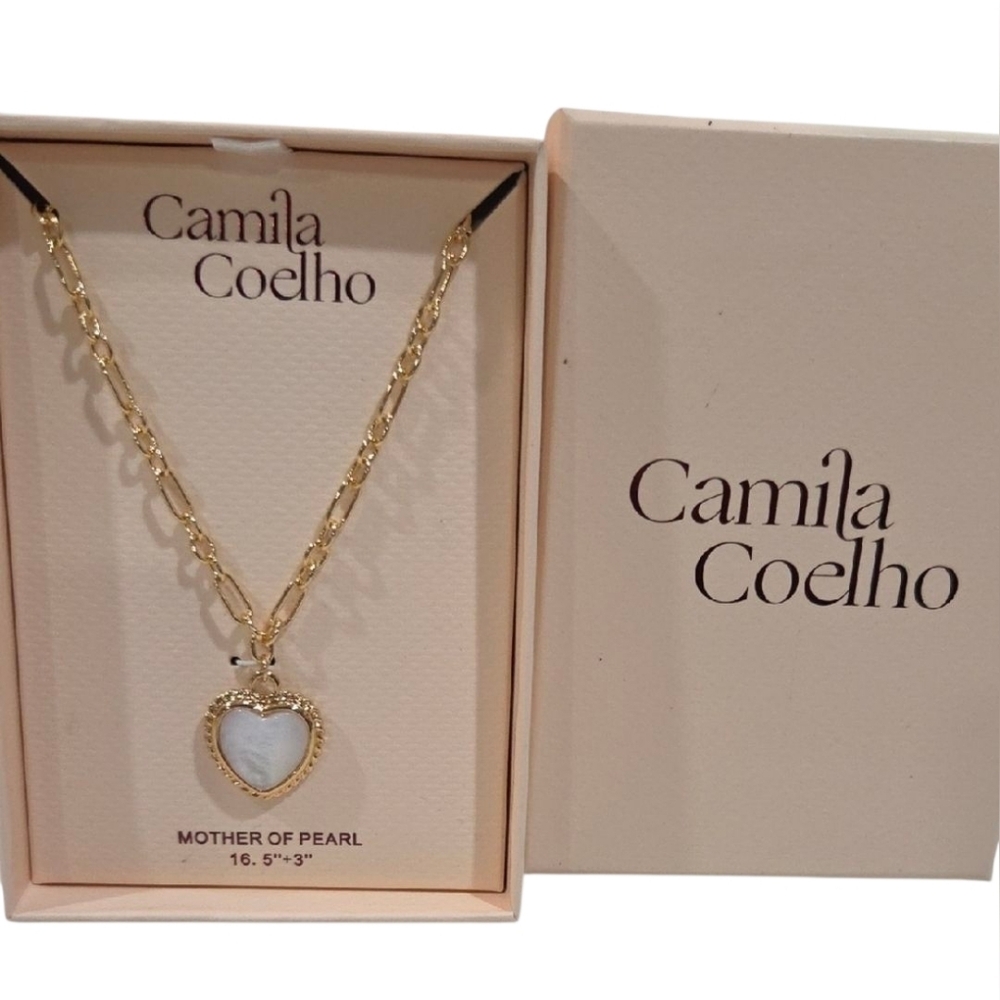 💛▪️Camila Coelho🔹️▪️Gold Tone Mother of Pearl Heart Pendant 16.5in Necklace